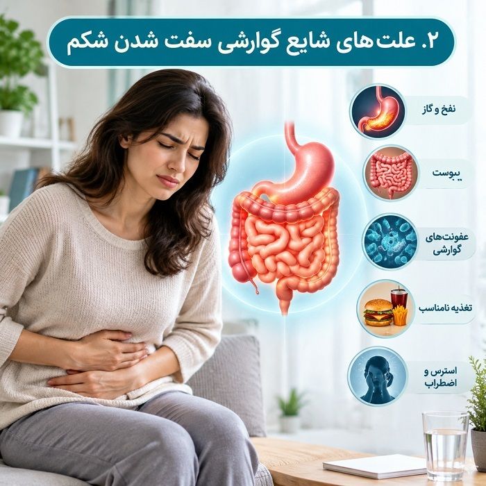 علت سفت شدن شکم در زنان چیست؟ راهنمای جامع علل و روشهای تسکین